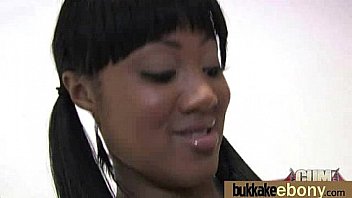 Ebony babe sucks too many white cocks 5