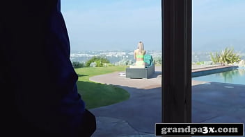 Hot blonde beauty riding her stepgrandpa's dick after taking naughty pictures