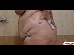 Play MP4 - Fat ugly Masked Granny Mature showers and than plays with her big boobs&period;