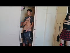 Play MP4 - Peguei o safado do meu meio irm&atilde;o cheirando minha calcinha no guarda roupa e o castiguei dando a buceta pra ele