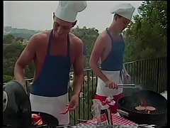 Play MP4 - Couple of The Naked Chef Paul Morgan's assistants Matt Young and Marc Hamilton try to prepare barbeque sausages in their own way